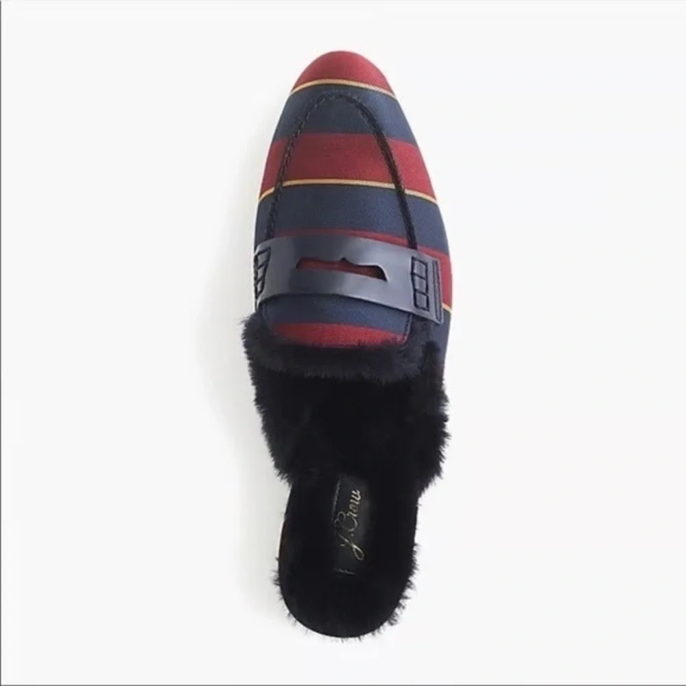 J. Crew Shoes Faux Fur Academy Penny Loafer Mule Stripe preppy old money